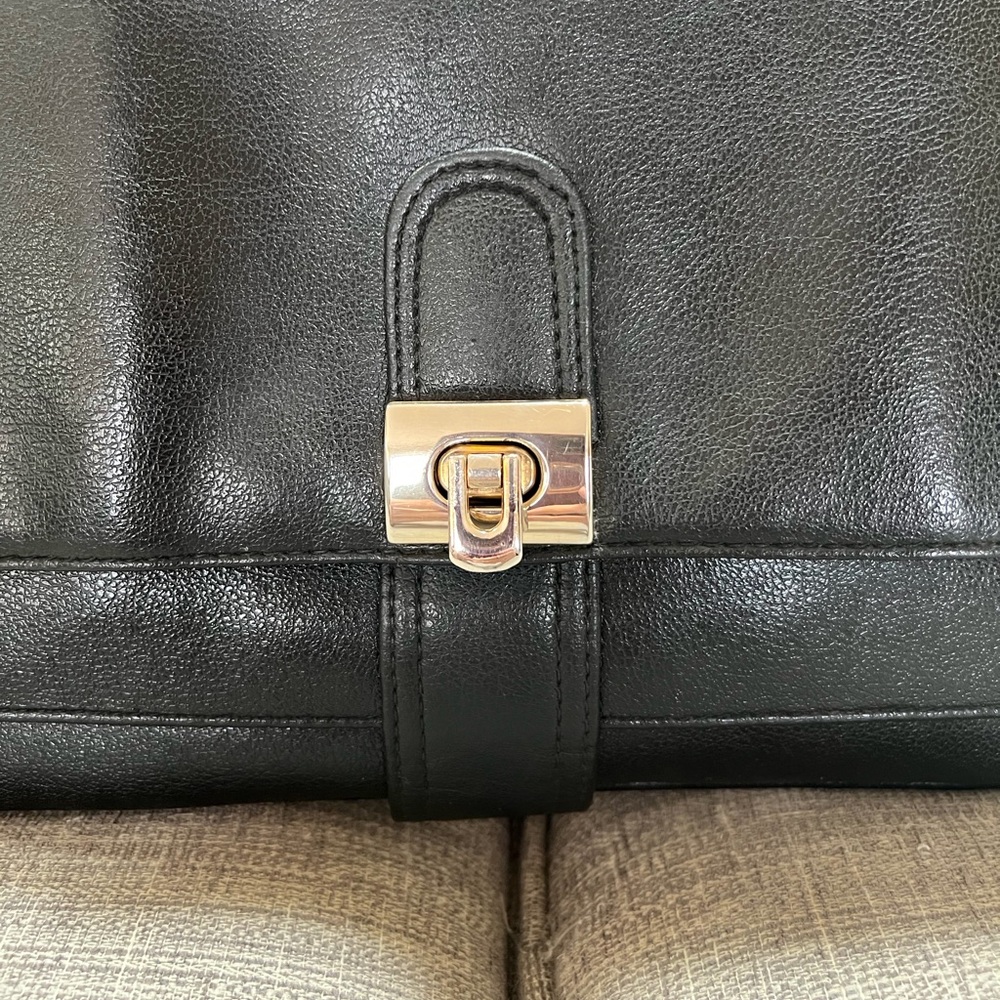 Vintage 1950s Pebble Leather Top Handle Mid-Century Structured Black Satchel Bag - Picture 5 of 16